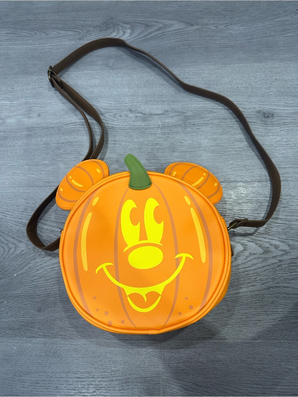 Loungefly Orange Pumpkin Character Crossbody Bag with Green Stem